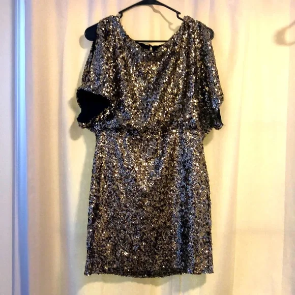 Sequined Cold-shoulder Mini Dress - Picture 1 of 7
